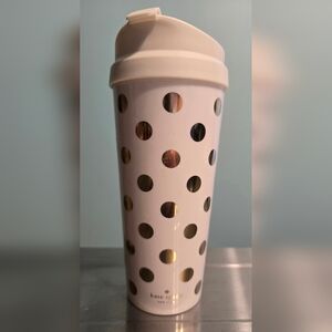 KATE SPADE Travel Tumbler White with Gold Polka Dots